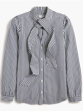 J.Crew Navy and White Striped Bow Tie-Neck Blouse Size XS